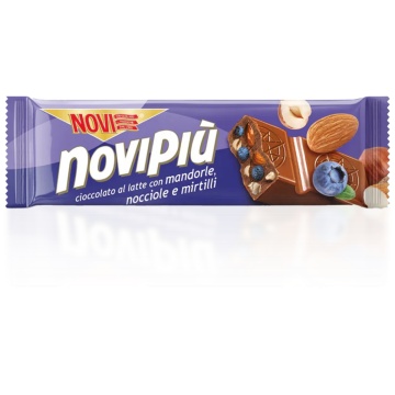 Baton de Ciocolata cu lapte extra fina cu Afine, Alune si Migdale (fara gluten) 28g - Novi