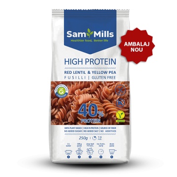 Fusilli High protein din linte rosie si mazare galbena (fara gluten) 250g - SamMills