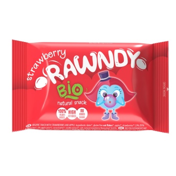 Gustare BIO cu Capsuni si Mere (fara zahar, fara gluten, vegana) 26g - RAWNDY