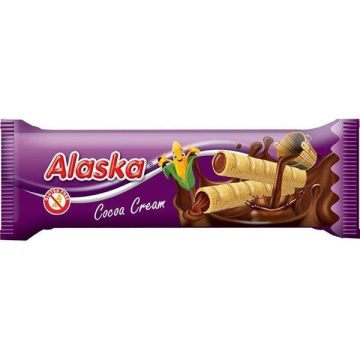 Rulouri crocante umplute cu crema de Cacao (fara gluten, fara ulei de palmier) 18g - Alaska Foods