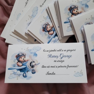 Plic de bani + place card Ursuleț Aviator (2 in 1)