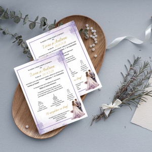 Invitație nuntă elegantă „Lavender Love” cu accente aurii