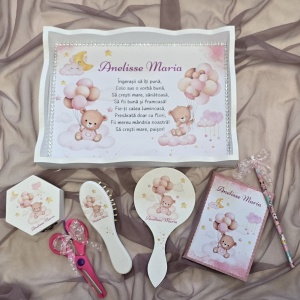 Set moț fete personalizat – Ursuleț Roz