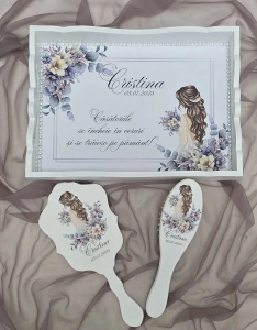 Set gătitul miresei personalizat – Mireasă cu flori lila