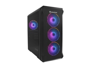 Carcasa GENESIS IRID 503 V2 Mini Tower ARGB NEGRU, Tempered Glass, Sloturi Expansiune 5, Drive Bays: 2x3.5" 3x2.5", Ventilatoare Suportate: 6 (spate: 1x120mm, fata: 3x120mm sau 2x140mm, sus: 2x120mm sau 2x140mm), Ventilatoare Incluse: 4 (4x120mm), Format