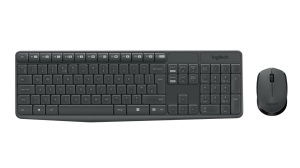 Kit Tastatura + mouse wireless Logitech MK235, interfata USB, distanta de operare pana la 10m, 100 taste, rezolutie mosue 1000 DPI, gri