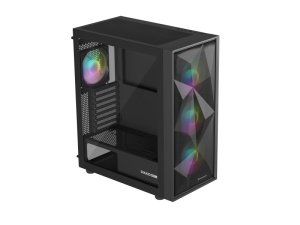 Carcasa GENESIS DIAXID 605 Mid Tower ARGB NEGRU, Tempered Glass, Sloturi Expansiune 7, Drive Bays: 2x3.5" 3x2.5", Ventilatoare Suportate: 8 (spate: 1x120mm, fata: 3x120mm sau 3x140mm, sus: 2x120mm sau 2x140mm, jos: 2x120mm), Ventilatoare Incluse: 4