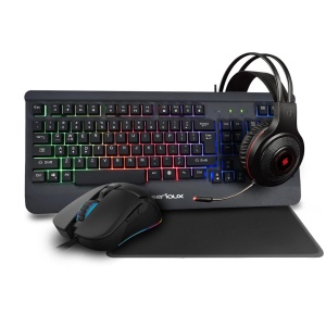 Kit Gaming Serioux Kayel 4 in 1, Tastatura de gaming, 104 taste, 19 taste Anti-ghosting , design slim, iluminare rainbow, structura metalica gri, taste negre + design cu palm rest, cablu USB 1.5M PVC, plug and play; Mouse gaming, senzor Sunplus 199,