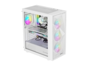 Carcasa GENESIS DIAXID 605 Mid Tower ARGB ALB, Tempered Glass, Sloturi Expansiune 7, Drive Bays: 2x3.5" 3x2.5", Ventilatoare Suportate: 8 (spate: 1x120mm, fata: 3x120mm sau 3x140mm, sus: 2x120mm sau 2x140mm, jos: 2x120mm), Ventilatoare Incluse: 4 (spate: