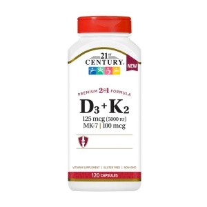Vitamina D3 125 mcg plus K2 100 mcg, 120 capsule, 21st Century