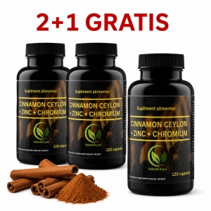 2+1 GRATIS - Scorțișoară Ceylon + Crom + Zinc | Pachet 3 flacoane x 120 capsule