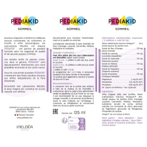 Sommeil, supliment lichid pentru copii pentru liniștire și somn, 125 ml, Pediakid - Img 2