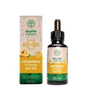 Vitamina K2 + D3 lipozomală, aromă caise, 60 ml - Ekolife Natura