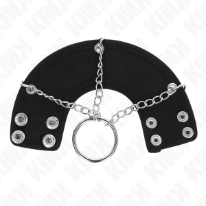 Inel pentru Penis din Metal cu Lanț și Curea din Piele - Img 3