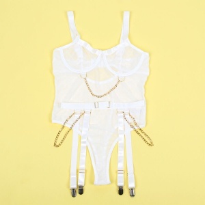 Set Lenjerie Intimă Alb Subblime – Body cu Lanțuri și Portjartier (L/XL) - Img 8