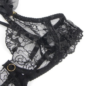 Set Lenjerie Intimă Negru Subblime 957483 – Sutien din Dantelă, Portjartier și Chilot (S/M) - Img 7