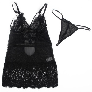Babydoll din Dantelă cu Bretele Reglabile Subblime - Negru - Img 7