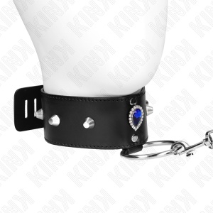 Colier BDSM KINK cu Curea și Diamante Albastre – Reglabil 65 cm - Img 3