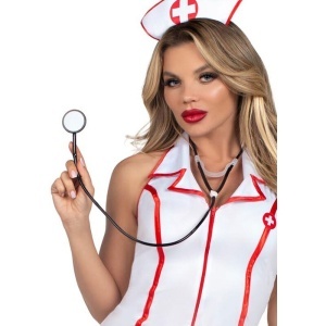Costum Erotic de Asistentă Șefă Alb Leg Avenue – Rochie, Stetoscop și Banderolă - Img 2
