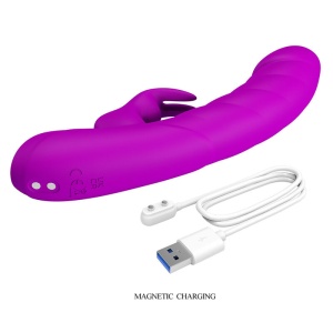 Vibrator Monica din silicon, dublă stimulare pentru punctul G și clitoris, reîncărcabil magnetic, 10 moduri de vibrație, Mov - Img 7