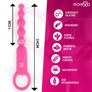 Lanț Anal Vibrant cu Telecomandă Moressa Ronie – Din Silicon Medical, cu 7 Moduri de Vibrație și Mărgele Progresive (Roz) - Img 7