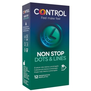 Prezervative cu Textură și Efect Retardant Control Nonstop Dots & Lines – Pachet 12 bucăți