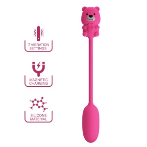 Vibrator Olson Pretty Love din silicon, cu controler cu fir în formă de urs, reîncărcabil magnetic, 7 moduri de vibrație, Roz - Img 2