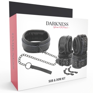 Set BDSM din Piele cu Zgardă, Cătușe și Lesă – Darkenes - Img 4