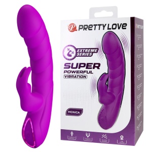 Vibrator Monica din silicon, dublă stimulare pentru punctul G și clitoris, reîncărcabil magnetic, 10 moduri de vibrație, Mov