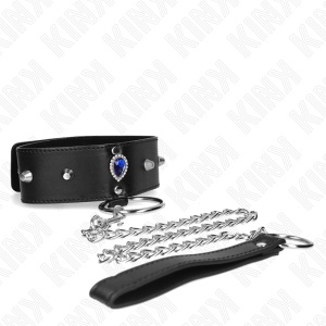 Colier BDSM KINK cu Curea și Diamante Albastre – Reglabil 65 cm - Img 4
