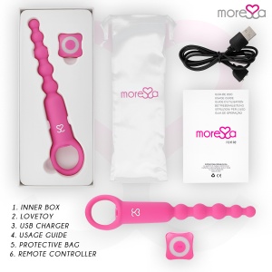 Lanț Anal Vibrant cu Telecomandă Moressa Ronie – Din Silicon Medical, cu 7 Moduri de Vibrație și Mărgele Progresive (Roz)