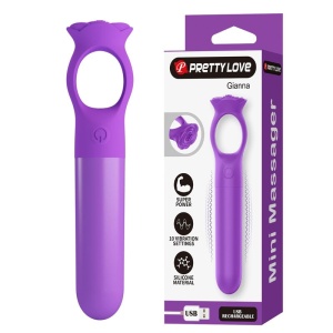 Mini vibrator de masaj din silicon, cu inel ergonomic de prindere, reîncărcabil USB, 10 moduri de vibrație, Mov