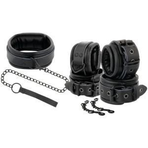 Set BDSM din Piele cu Zgardă, Cătușe și Lesă – Darkenes