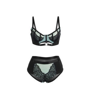 Set Lenjerie Intimă Verde Subblime 955557 – Sutien Push-Up cu Fermoar și Chilot din Plasă (S/M) - Img 5