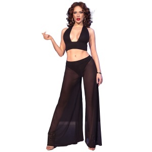 Set Lenjerie Senzuală Top și Pantaloni Negri Chilirose – Cu Tanga Incluși