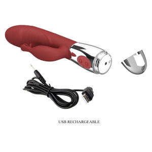 Vibrator Rabbit din silicon flexibil, dublu motor pentru punctul G și clitoris, reîncărcabil USB, 30 de funcții, Roșu - Img 3