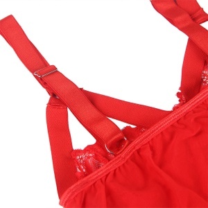 Body Teddy din Dantelă Roșie Subblime – Decolteu Adânc și Portjartier Integrat - Img 8