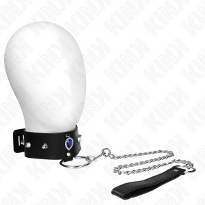 Colier BDSM KINK cu Curea și Diamante Albastre – Reglabil 65 cm
