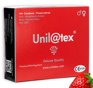 Prezervative Rosii cu Aroma de Capsuni Unilatex Strawberry – Pachet Gigant 144 bucăți
