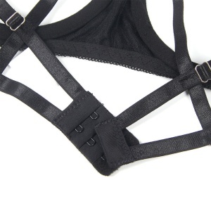 Set Lenjerie Intimă Negru Subblime – Sutien cu Cupe Deschise, Fundă Fundal, Tanga și Portjartier (S/M) - Img 11