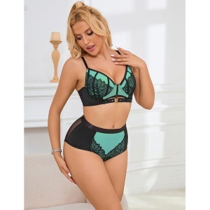 Set Lenjerie Intimă Verde Subblime 955557 – Sutien Push-Up cu Fermoar și Chilot din Plasă (S/M) - Img 2