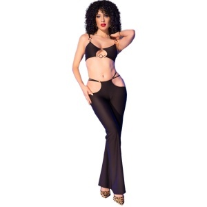 Set Top și Colanți Negri cu Accesorii Aurii Chilirose CR 4851