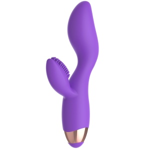 Vibrator Dublu Reîncărcabil din Silicon cu Stimulator Clitoridian (10 Moduri, Submersibil, 18.8 cm)