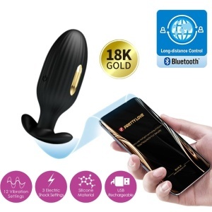 Plug Anal cu Electroșocuri și Vibrații Jefferson E-Stim – Silicon Premium, Control prin Aplicație și Conector la 90 de Grade (Negru)