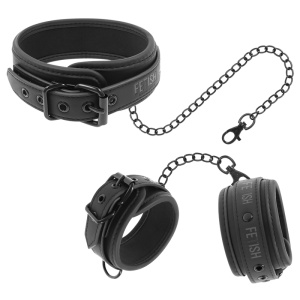 Set Fetish Submissive cu Colier și Cătușe – Piele Vegană & Neopren