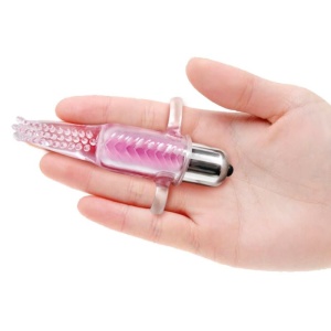 Stimulator vibro pentru deget din silicon, texturat și super elastic, 10 moduri de vibrație