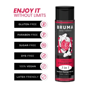 BRUMA – Ulei de Masaj Premium 3 în 1 cu Efect de Încălzire și Aromă de Căpșuni, 100 ml - Img 2