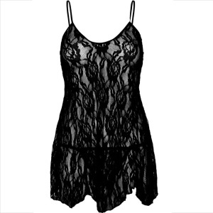 Cămașă de Noapte din Dantelă cu Floare Leg Avenue - Mărime Universală, Negru - Img 3
