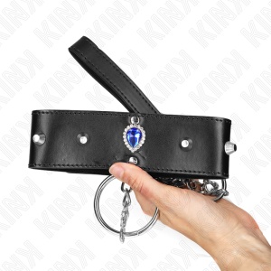 Colier BDSM KINK cu Curea și Diamante Albastre – Reglabil 65 cm - Img 5
