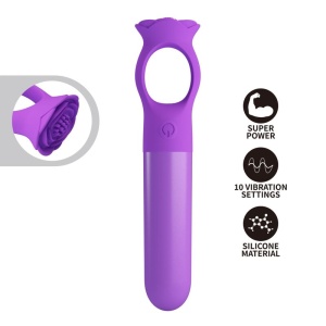 Mini vibrator de masaj din silicon, cu inel ergonomic de prindere, reîncărcabil USB, 10 moduri de vibrație, Mov - Img 2